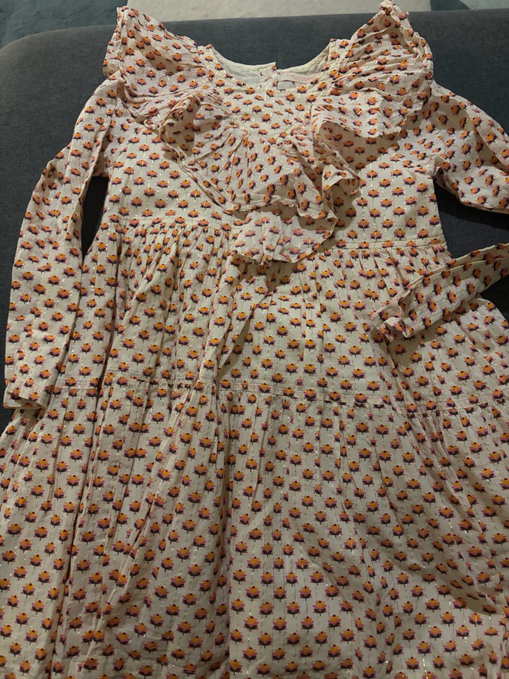 Pink Chicken Cream Floral Metallic Dress